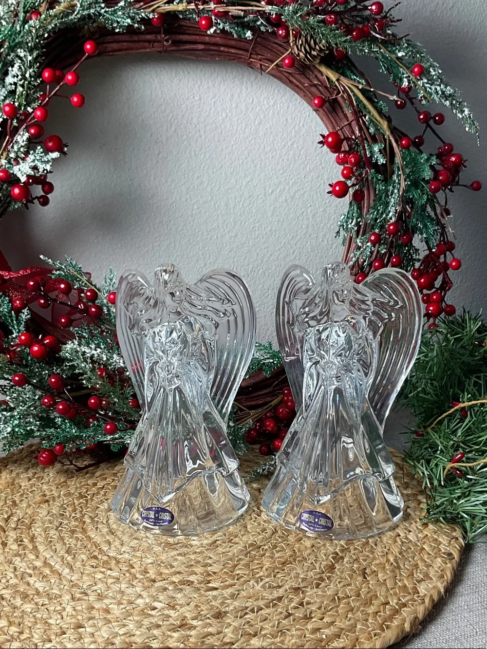 St. George Holiday elegance Pair of 8” Crystal Angel Candlesticks